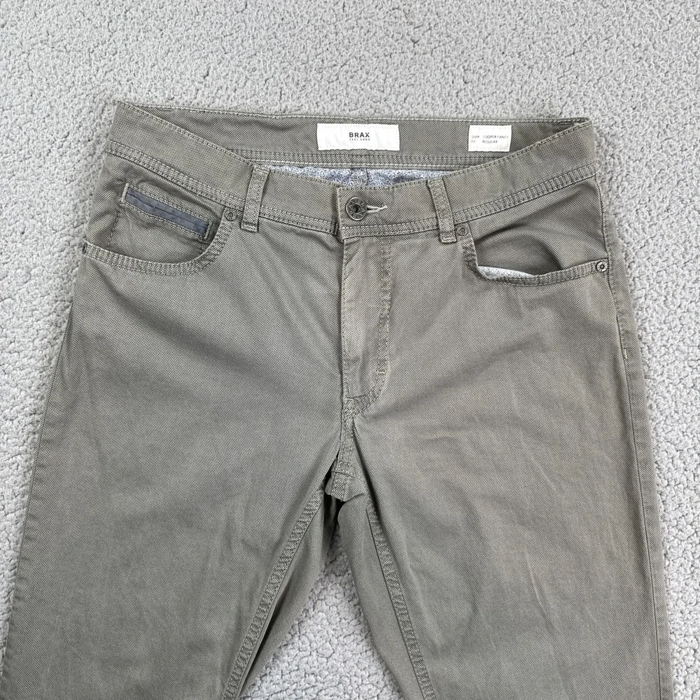 Brax Cooper Fancy Pants Men 30x32 Olive Green Regular‎ Fit Slim Stretch Chinos
